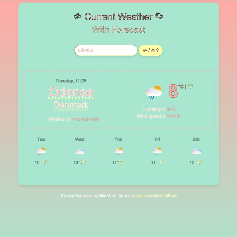 screenshot of weather forecast application