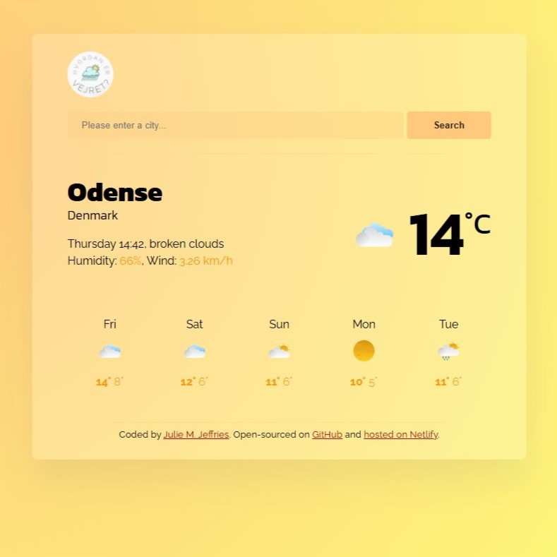 screenshot of weather forecast application