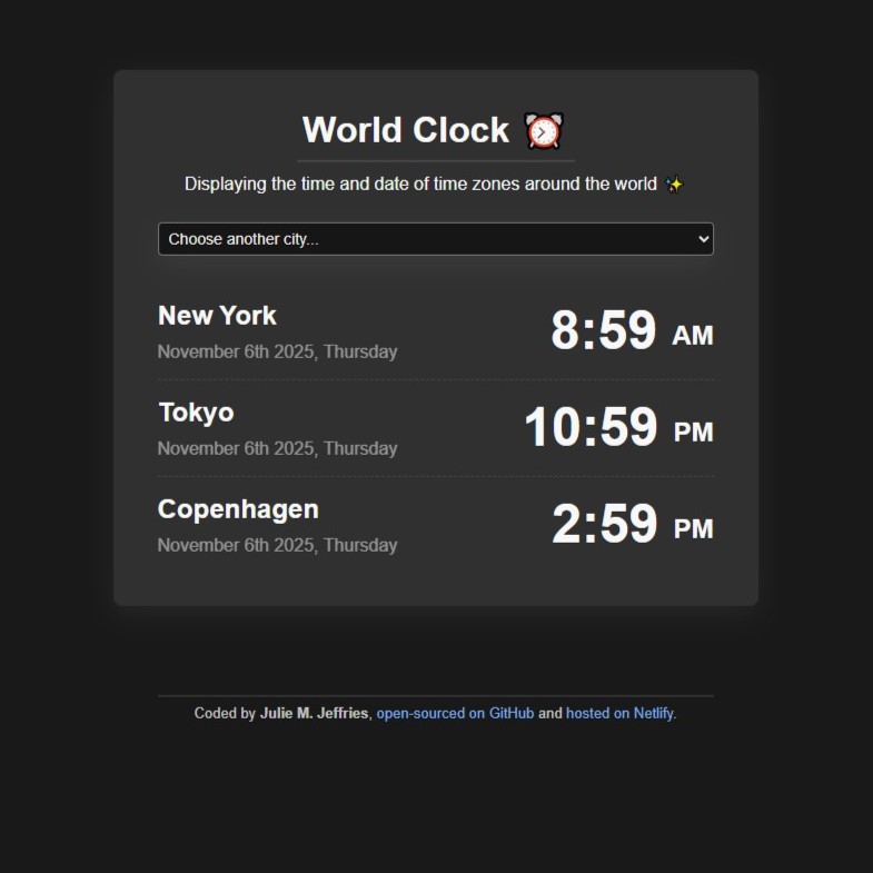 screenshot of world clock application